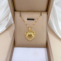 Titanium Steel Copper Simple Style Classic Style Hollow Out Inlay Heart Shape Zircon Pendant Necklace main image 1