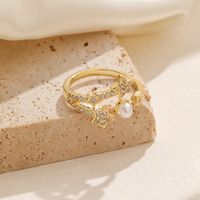 Copper 18K Gold Plated IG Style Shiny Inlay Star Moon Zircon Open Rings main image 4