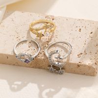 Copper 18K Gold Plated IG Style Shiny Inlay Star Moon Zircon Open Rings main image 3