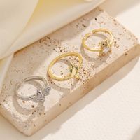 Copper 18K Gold Plated Cute Inlay Bear Snake Bee Zircon Open Rings main image 3