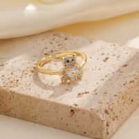 Copper 18K Gold Plated Cute Inlay Bear Snake Bee Zircon Open Rings main image 6