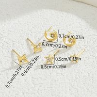 1 Set Basic Modern Style Classic Style Star Moon Bow Knot Inlay Copper Zircon Gold Plated Ear Studs main image 2