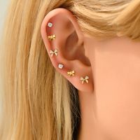 1 Set Basic Modern Style Classic Style Star Moon Bow Knot Inlay Copper Zircon Gold Plated Ear Studs main image 3