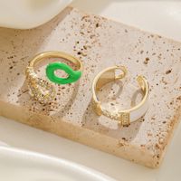 Copper 18K Gold Plated Streetwear Enamel Hollow Out Inlay Geometric Letter Zircon Open Rings main image 7