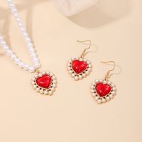 Simple Style Classic Style Heart Shape Alloy Inlay Artificial Pearls Resin Women's Jewelry Set sku image 1