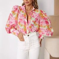Women's Chiffon Shirt Long Sleeve Blouses Button Vacation Tropical main image 2