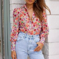 Women's Chiffon Shirt Long Sleeve Blouses Button Vacation Tropical main image 5