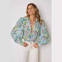 Women's Chiffon Shirt Long Sleeve Blouses Button Vacation Tropical main image 4