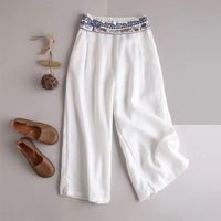 Women's Daily Vintage Style Solid Color Full Length Embroidery Casual Pants Wide Leg Pants sku image 3