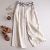 Women's Daily Vintage Style Solid Color Full Length Embroidery Casual Pants Wide Leg Pants sku image 7