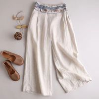 Women's Daily Vintage Style Solid Color Full Length Embroidery Casual Pants Wide Leg Pants sku image 11