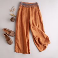 Women's Daily Vintage Style Solid Color Full Length Embroidery Casual Pants Wide Leg Pants main image 4