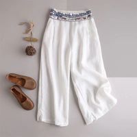 Women's Daily Vintage Style Solid Color Full Length Embroidery Casual Pants Wide Leg Pants sku image 6