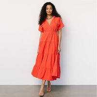 Women's Princess Dress Streetwear V Neck Ruffles Short Sleeve Solid Color Maxi Long Dress Daily main image 6