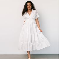 Women's Princess Dress Streetwear V Neck Ruffles Short Sleeve Solid Color Maxi Long Dress Daily main image 4