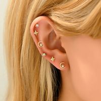 1 Set Basic Modern Style Classic Style Star Moon Bow Knot Inlay Copper Zircon Gold Plated Ear Studs sku image 1