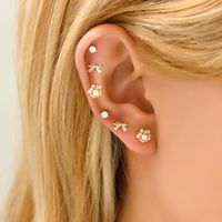 1 Set Basic Modern Style Classic Style Star Moon Bow Knot Inlay Copper Zircon Gold Plated Ear Studs sku image 6