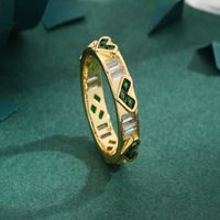 Copper 18K Gold Plated Vintage Style Lady Classic Style Inlay Geometric Heart Shape Zircon Rings main image 5