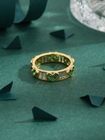 Copper 18K Gold Plated Vintage Style Lady Classic Style Inlay Geometric Heart Shape Zircon Rings main image 3