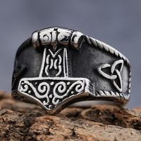 Hip-Hop Streetwear Geometric 304 Stainless Steel Carving Men's Rings sku image 3