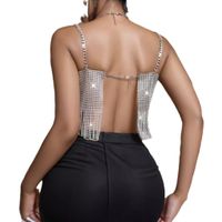 Mujeres Camiseta Sin Mangas Entrecruzada Con Cuello Halter Camisetas Sin Mangas Diamante Ropa De Calle Color Sólido main image 2