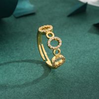 Copper 18K Gold Plated Vintage Style Lady Classic Style Inlay Round Zircon Adjustable Ring main image 4