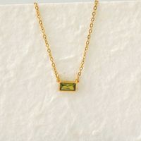 304 Stainless Steel 18K Gold Plated IG Style Modern Style Classic Style Inlay Rectangle Zircon Pendant Necklace sku image 8
