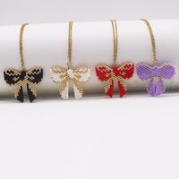 Stainless Steel Glass Casual Elegant Braid Bow Knot Pendant Necklace main image 3