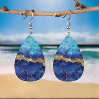 1 Pair Beach Sweet Water Droplets Sea Wave Pu Leather Drop Earrings main image 1