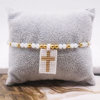 Elegant Luxurious Cross Letter Artificial Crystal Glass Knitting Women's Bracelets sku image 4