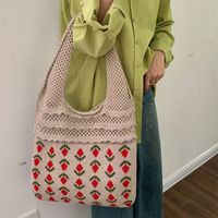 Women's Medium Knit Flower Vintage Style Weave Open Shoulder Bag main image 5