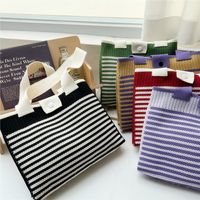 Women's Medium Knit Stripe Classic Style Buckle Tote Bag main image 3