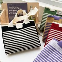 Women's Medium Knit Stripe Classic Style Buckle Tote Bag main image 6