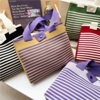 Women's Medium Knit Stripe Classic Style Buckle Tote Bag main image 4