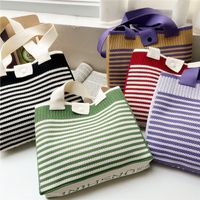 Women's Medium Knit Stripe Classic Style Buckle Tote Bag main image 5