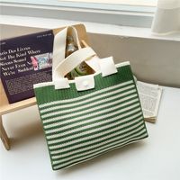 Women's Medium Knit Stripe Classic Style Buckle Tote Bag sku image 2