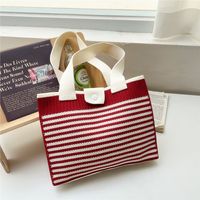 Women's Medium Knit Stripe Classic Style Buckle Tote Bag sku image 3