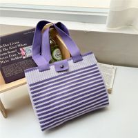 Women's Medium Knit Stripe Classic Style Buckle Tote Bag sku image 4