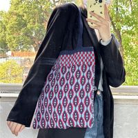 Women's Medium Knit Geometric Vintage Style Open Shoulder Bag sku image 4