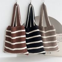Women's Medium Knit Stripe Basic Classic Style Square Open Handbag main image 1