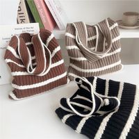 Women's Medium Knit Stripe Basic Classic Style Square Open Handbag main image 3