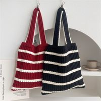 Women's Medium Knit Stripe Basic Classic Style Square Open Handbag main image 5
