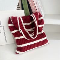 Women's Medium Knit Stripe Basic Classic Style Square Open Handbag sku image 1