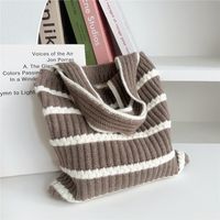 Women's Medium Knit Stripe Basic Classic Style Square Open Handbag sku image 4