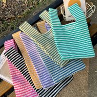 Women's Small Knit Stripe Basic Vintage Style Open Handbag main image 5