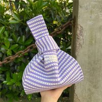 Women's Small Knit Stripe Basic Vintage Style Open Handbag sku image 5