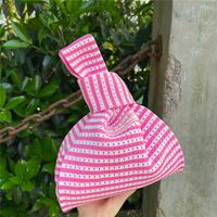 Women's Small Knit Stripe Basic Vintage Style Open Handbag sku image 6