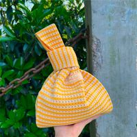 Women's Small Knit Stripe Basic Vintage Style Open Handbag sku image 7
