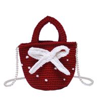 Women's Medium Cotton Polka Dots Bow Knot Cute Vintage Style Beading Open Bucket Bag sku image 2