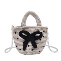 Women's Medium Cotton Polka Dots Bow Knot Cute Vintage Style Beading Open Bucket Bag sku image 1